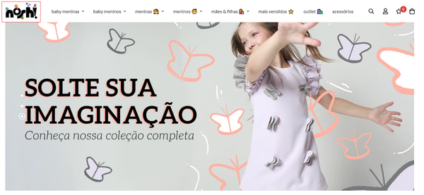 página inicial da loja parceira da Shopify nosh com destaque para o logo de loja de roupas