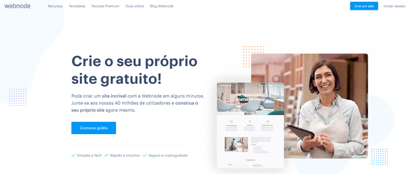 página inicial do criador de sites webnode