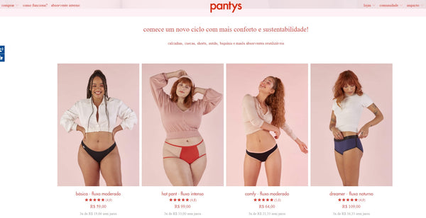 página inicial da loja virtual da marca pantys