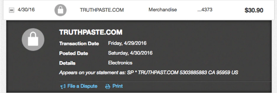 Truthpaste Descritor de Comerciante