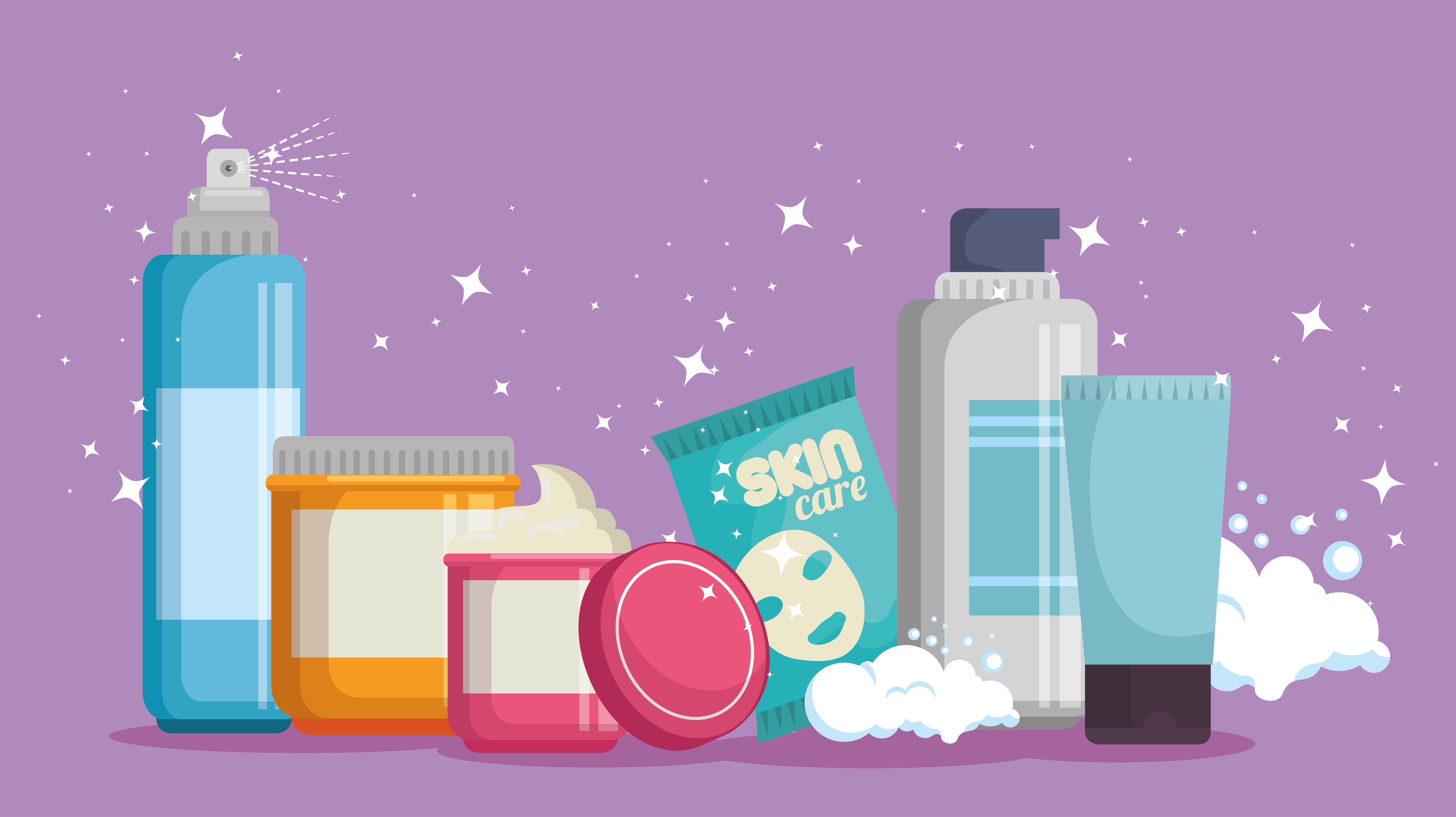 Como vender maquiagem: ilustração com potes e embalagens de produtos de beleza