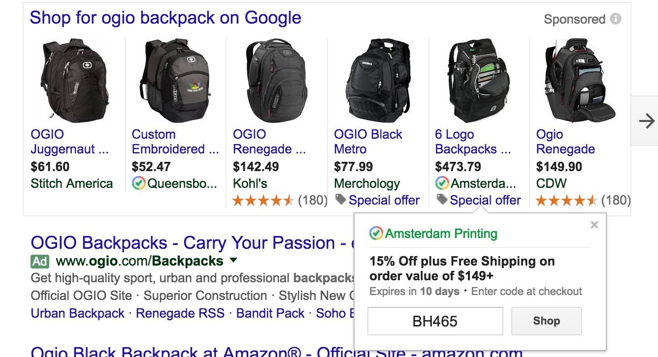 Anúncios do Google Shopping Para Mochilas