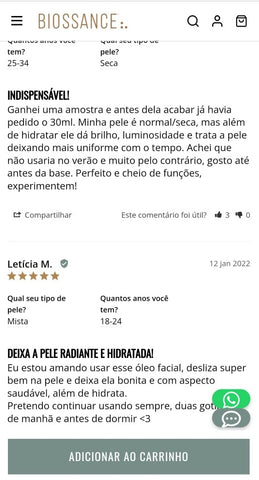 Biossance página de avaliação