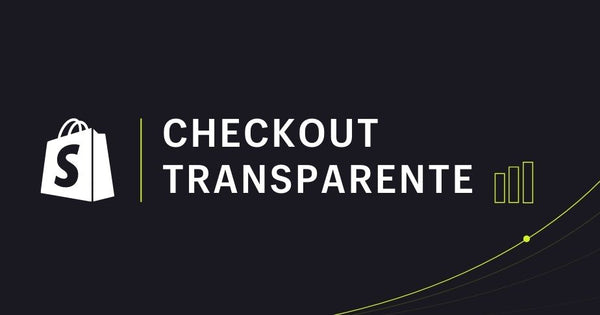 Ilustração com logotipo Shopify em branco e os dizeres checkout transparente