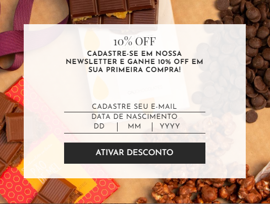 Cupom de desconto para cadastro na newsletter da loja