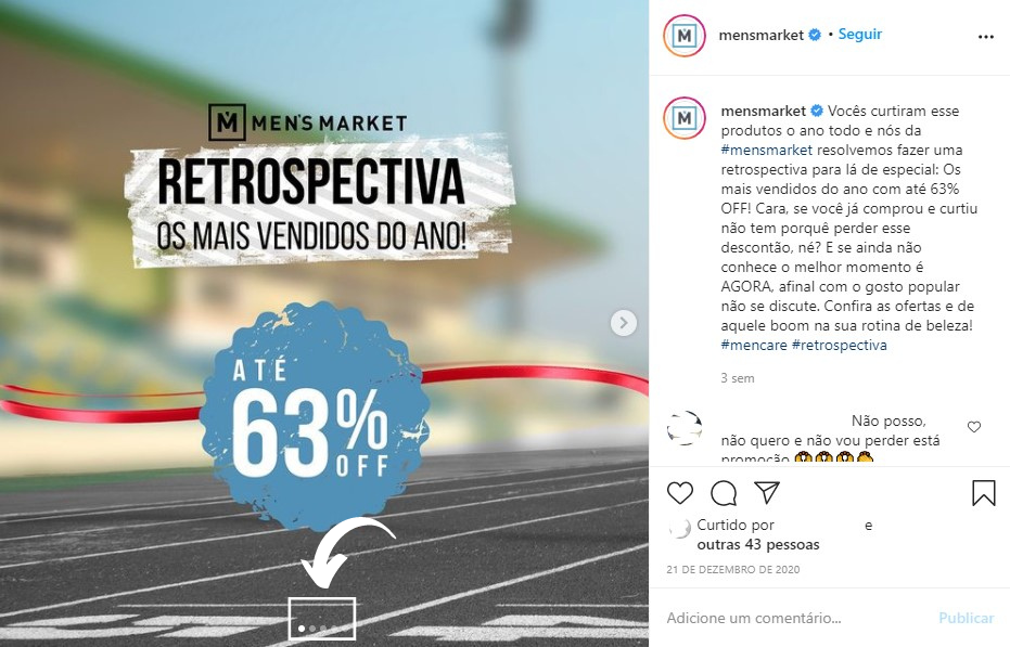 O que postar no Instagram: Men's Maket e seus descontos são ótimas ideias de conteúdo para instagram