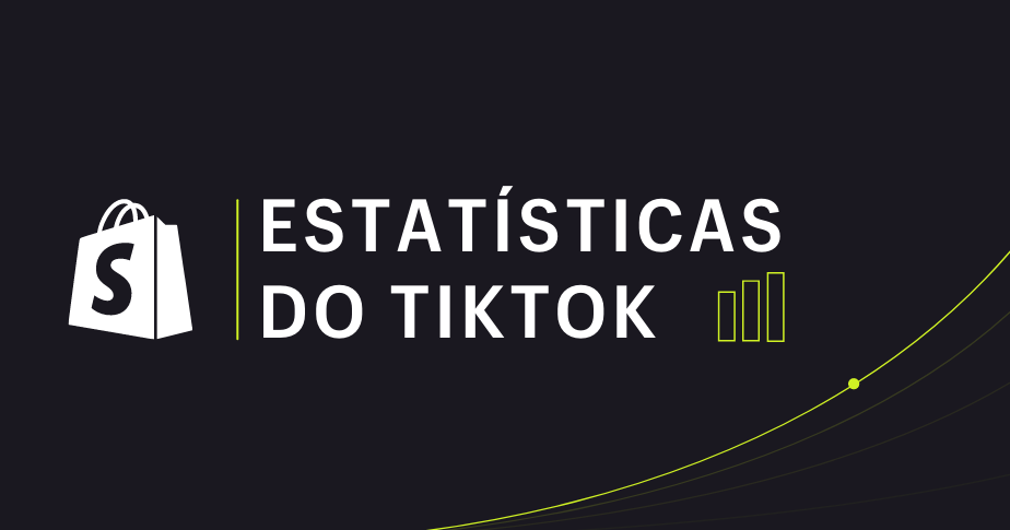 Imagem com fundo preto. Ao centro, em branco, está escrito "Estatísticas do TikTok" com detalhes em verde.
