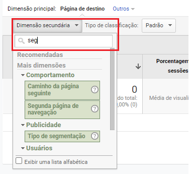 Na página Dimensão secundária do Google Analytics você pode descobrir a taxa de conversão de um objetivo específico da sua loja virtual