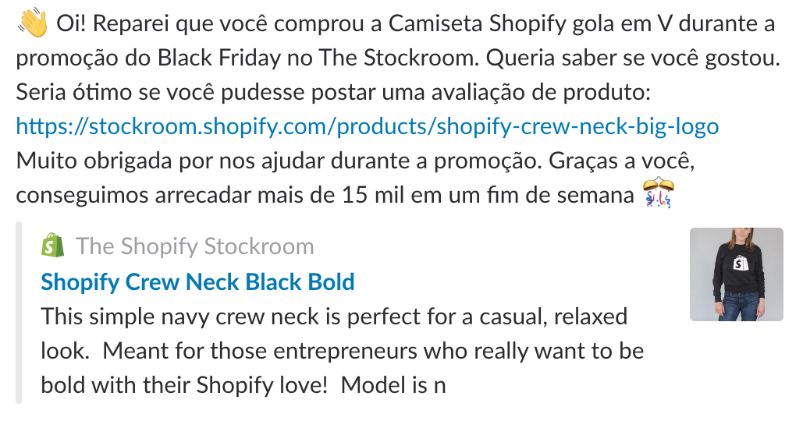 E-mail da Shopify Stockroom