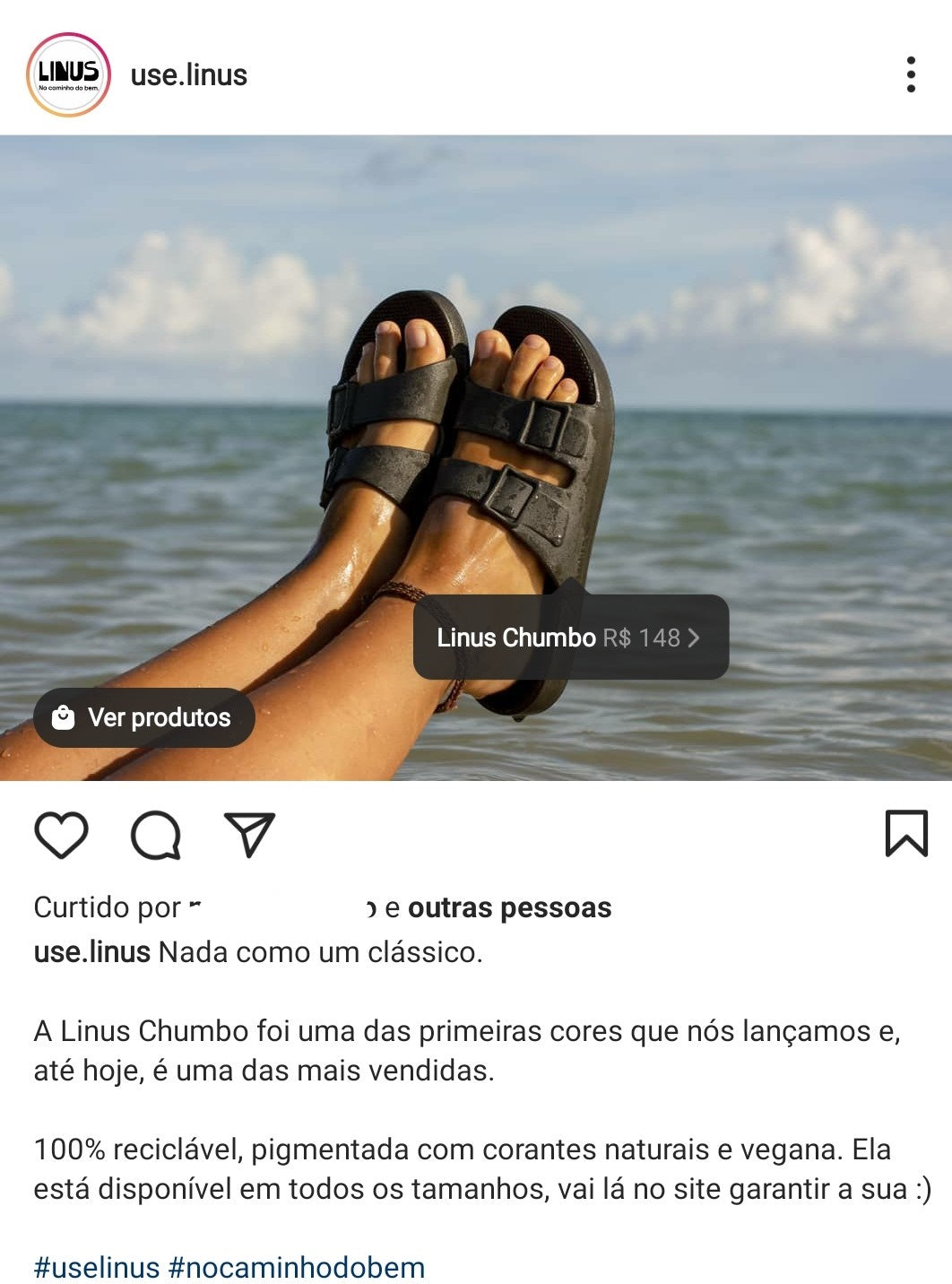 post com botão Comprar no perfil da Linus