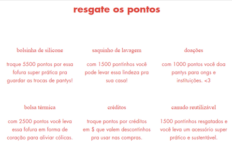 Print da área "resgate os pontos" da página do programa de fidelidade da Pantys