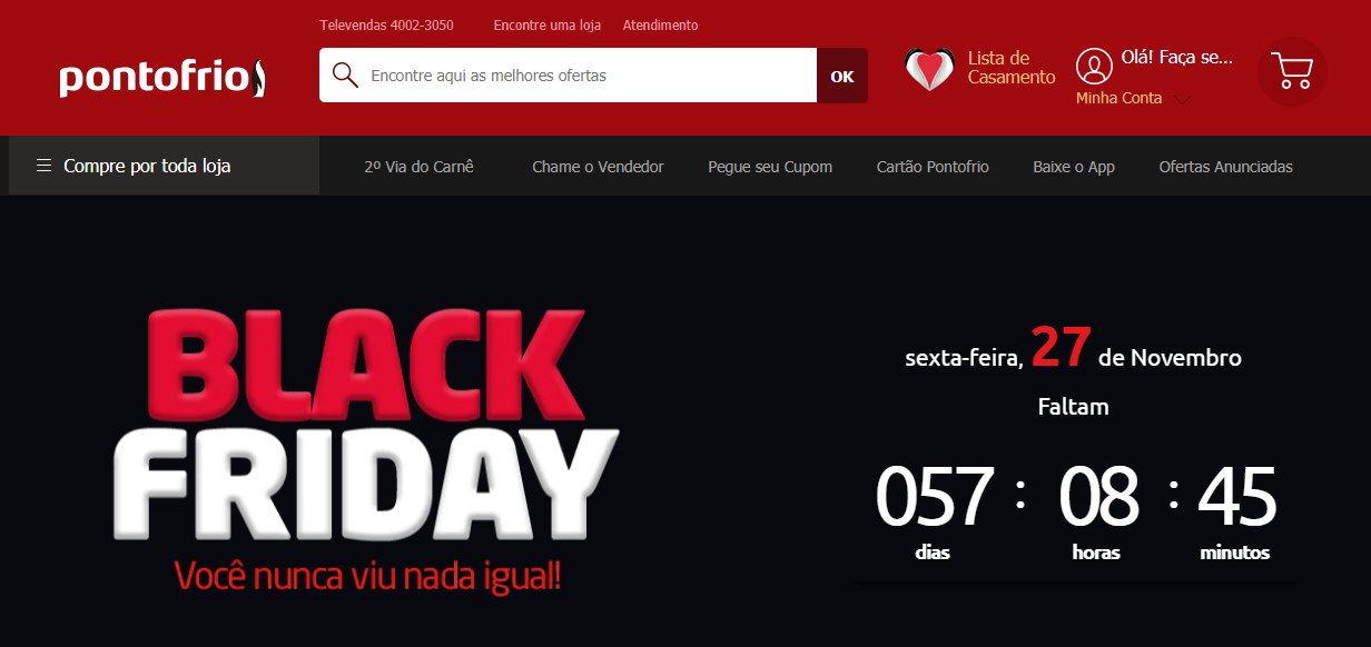 Contagem regressiva para a Black Friday do Ponto Frio