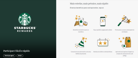 Print da página inicial do site do Starbucks Rewards