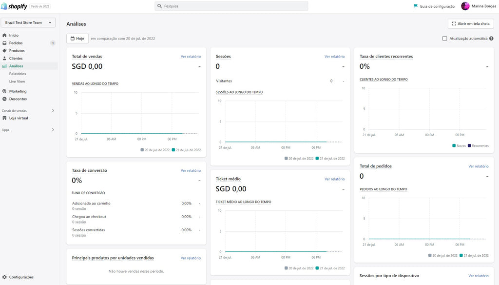 Veja como é o content management system da Shopify - você tem acesso a diversos dados da sua loja