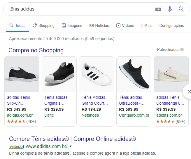 busca tênis adidas Google Shopping