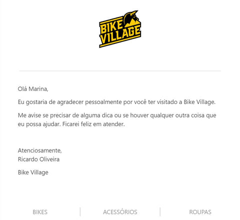 e-mail boas-vindas Bike Village