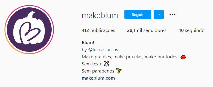 Bio do Instagram da marca Blum!