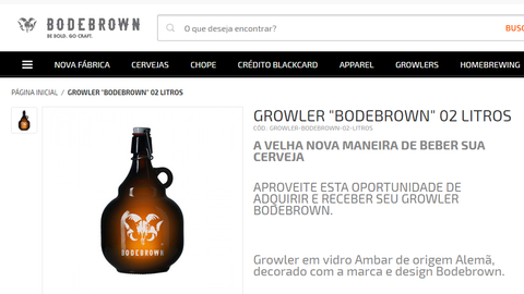 Página de produto: Growlers da Bodebrown