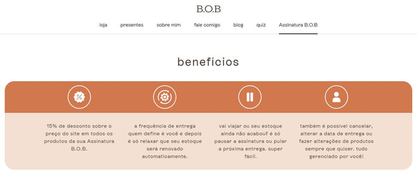 Captura de tela do site da BOB, que tem um clube de assinatura