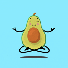 Gif animado de abacate sorridente meditando, representando como lidar com clientes difíceis