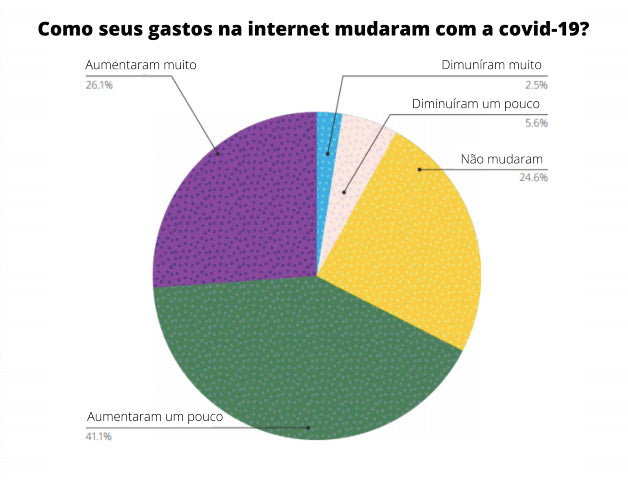 gráfico pizza sobre mudança de gastos na internet na pandemia