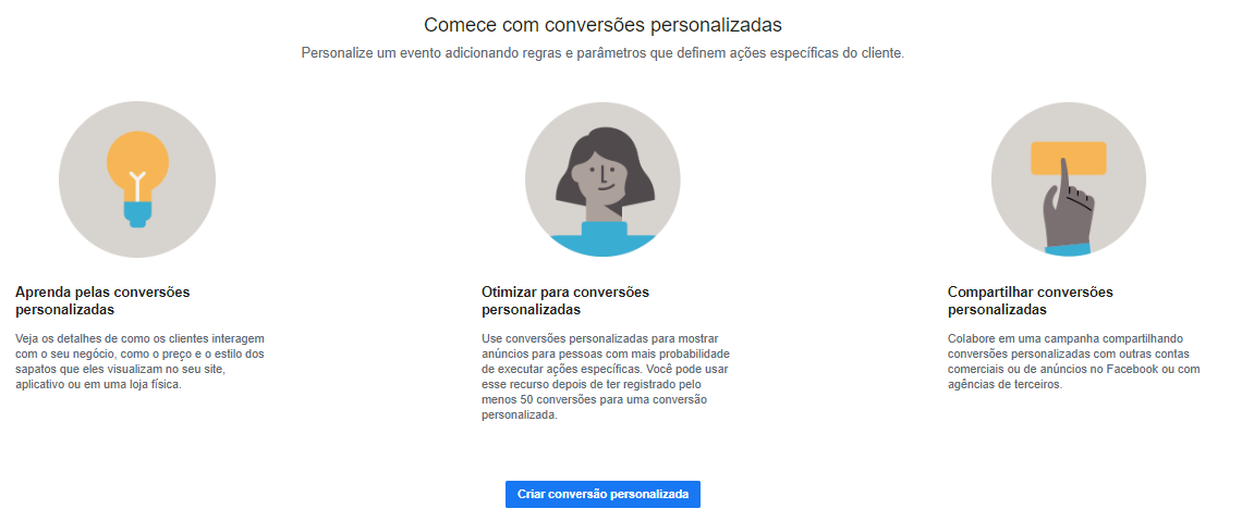 Captura de tela para configuração de campanhas com o Facebook Pixel