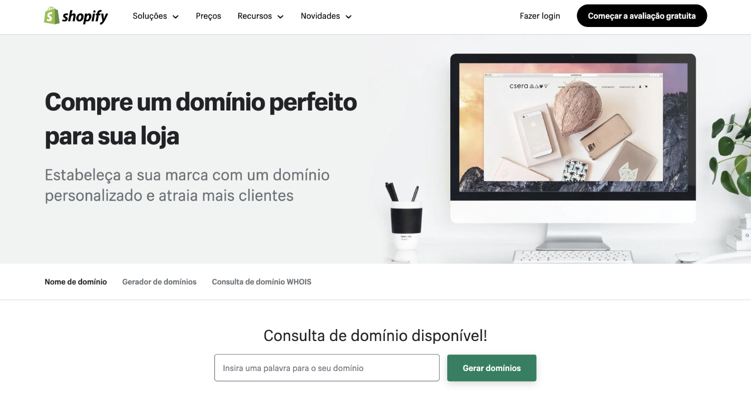 Melhor site para comprar domínio - Shopify