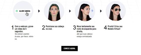 exemplo de como experimentar óculos no site da ray ban