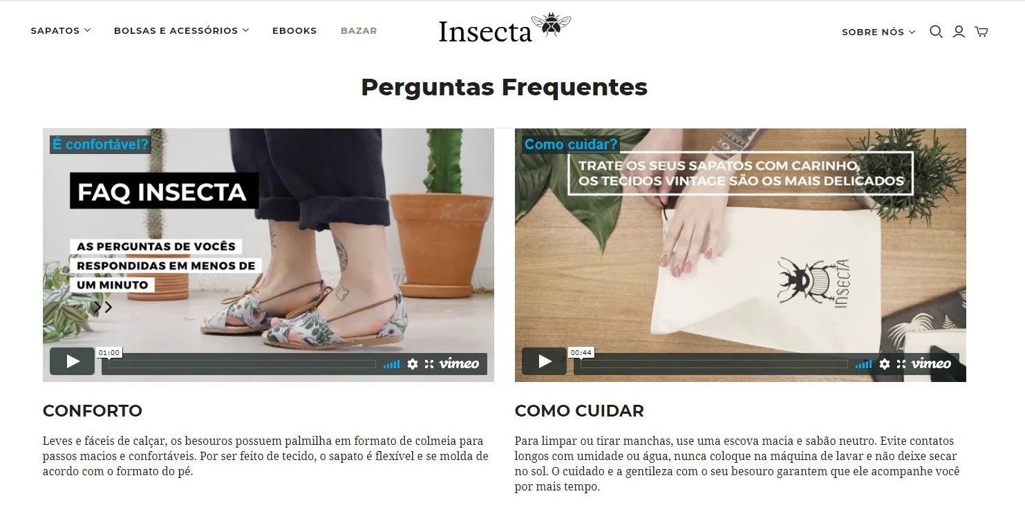 FAQ Insecta Shoes com vídeo tutorial