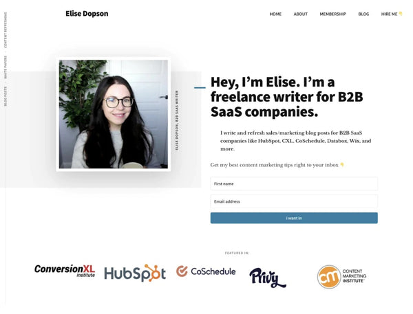 Site de Elise Dopson, inspiração para ganhar dinheiro em casa
