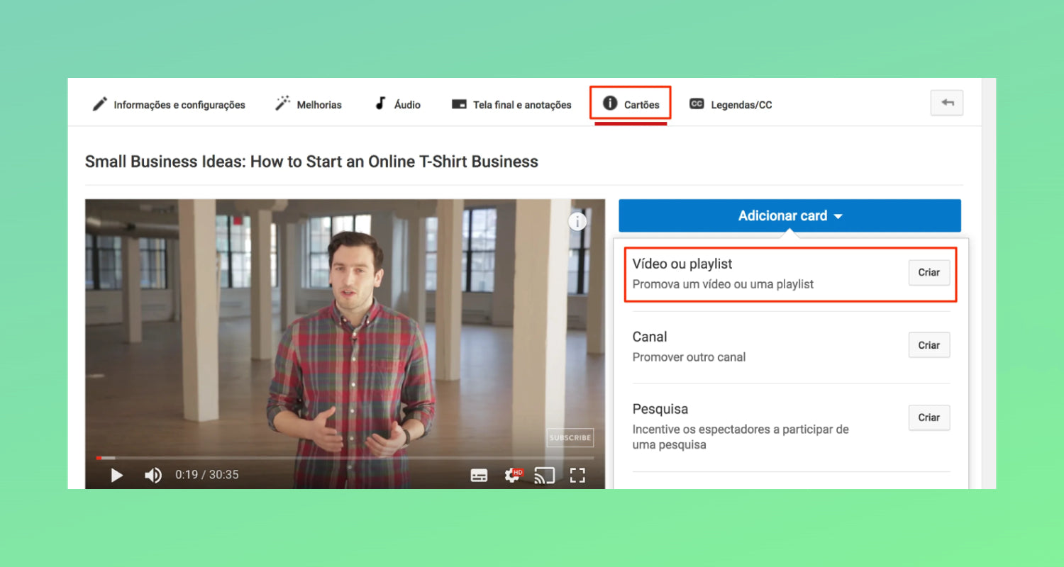 Como ganhar inscritos no YouTube - cards