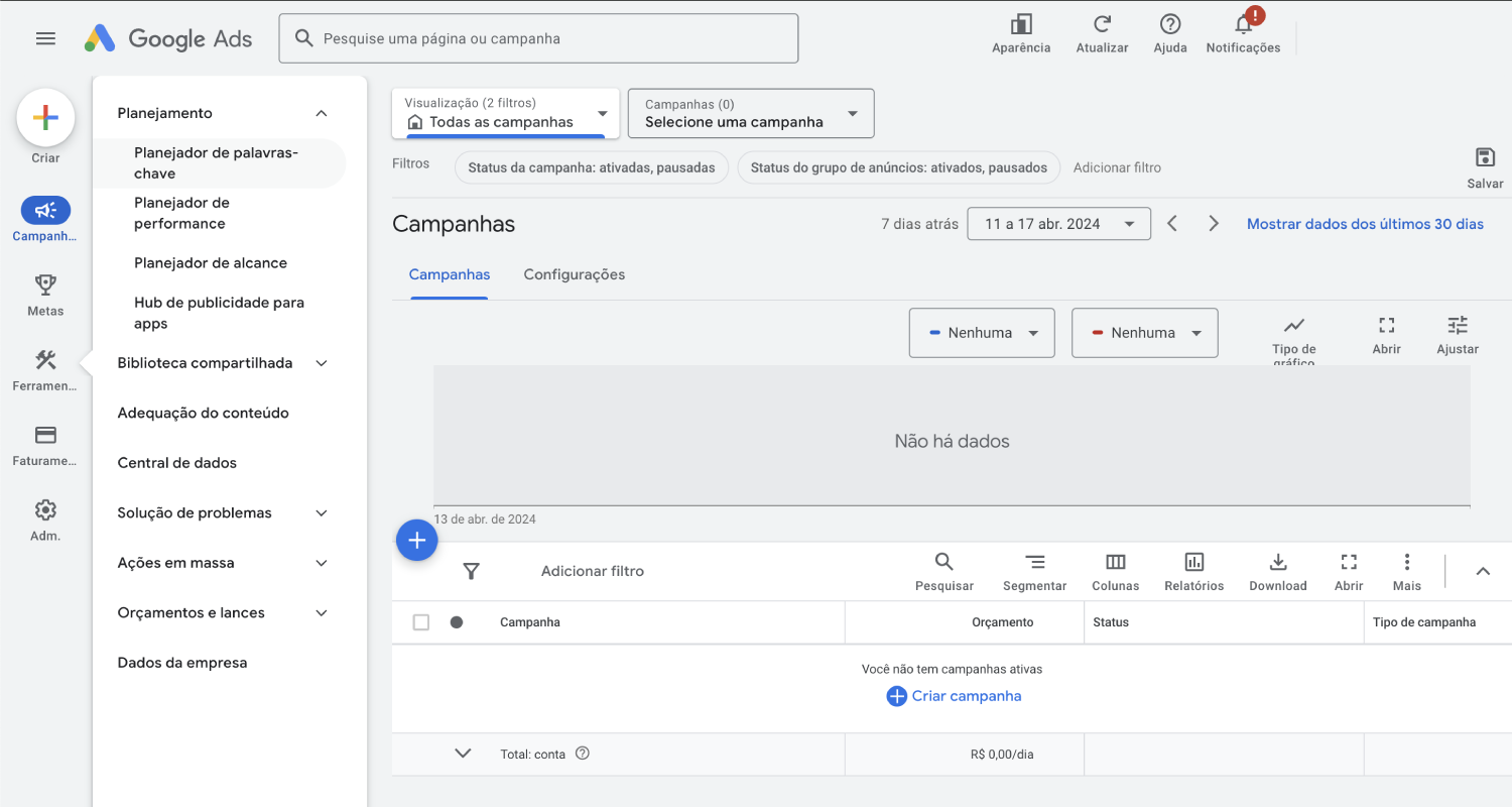 Planejador de palavras-chave para nichos de mercado no Google Ads