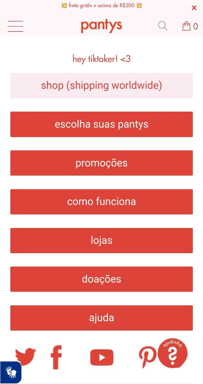 Link na bio do TikTok da marca Pantys