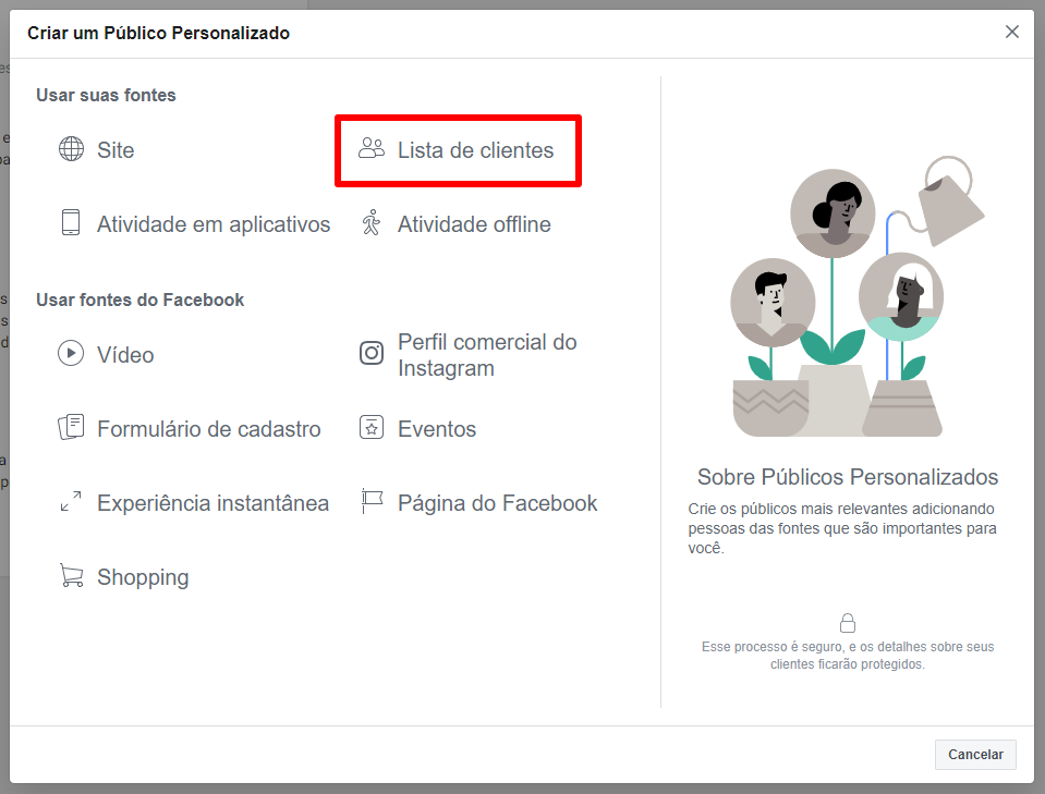 Público personalizado facebook: terceira etapa de criação