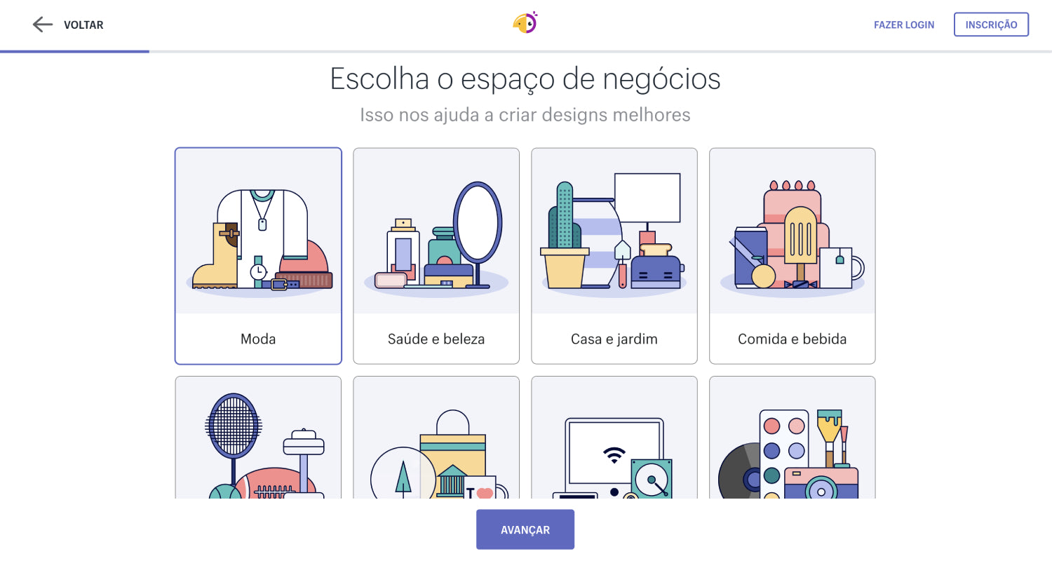 Criador de logo de loja Shopify - passo 1: Selecione o tipo de negócio da sua loja