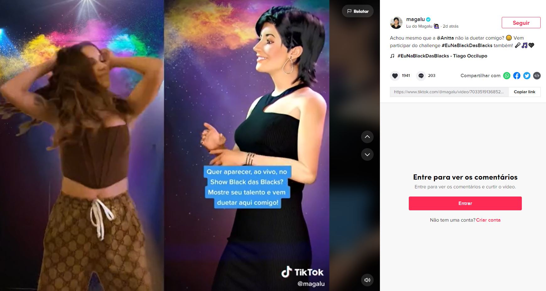 Social commerce: Anitta e Magalu em desafio no TikTok