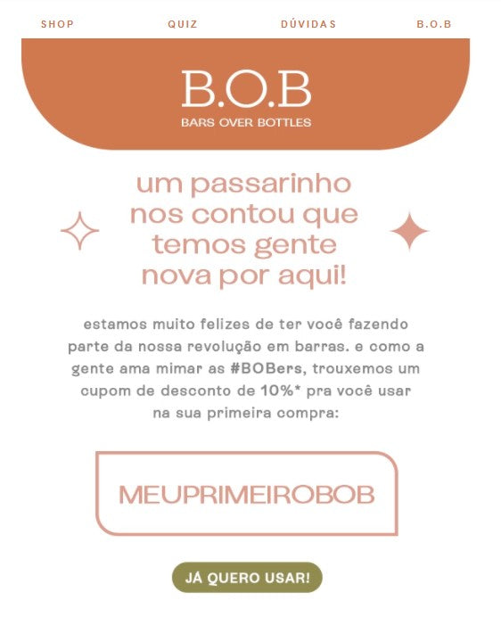 Mensagem de saudação para clientes: e-mail da BOB