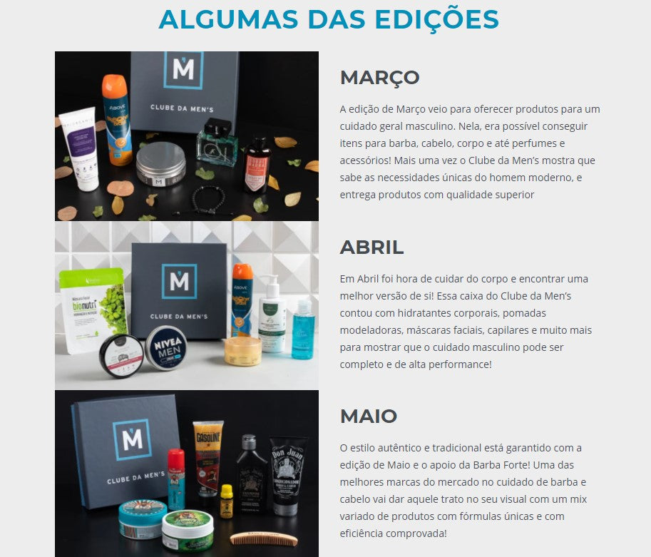 Captura de tela da loja Men's Market, que oferece serviços de clube de assinatura