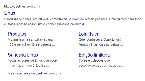linus:  exemplo de descrição de site com páginas focadas e bem descritas