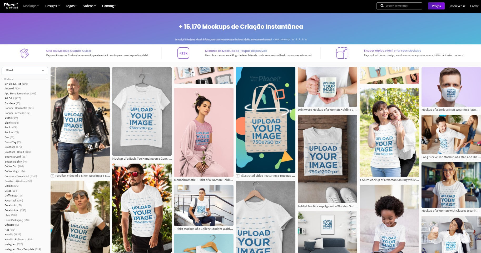 Seção com mockups gratuitos do PlaceIt