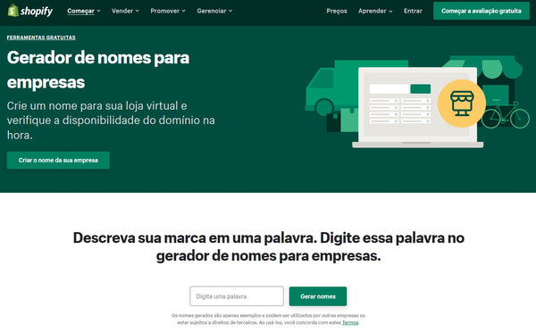 Gerador de nomes de empresas da Shopify, que gera sugestões de nomes para loja de dropshipping