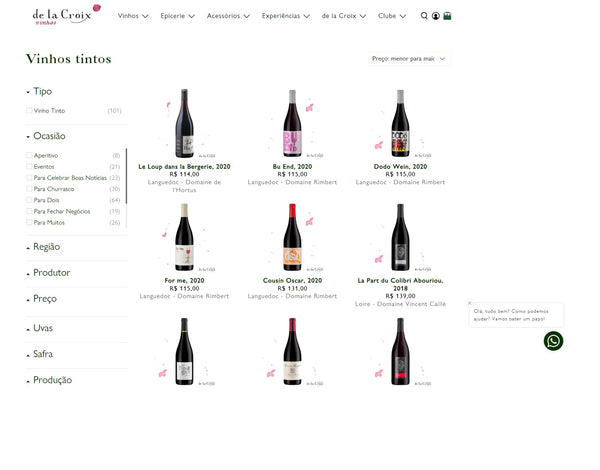 Marketing para e-commerce: página produtos de la croix vinhos