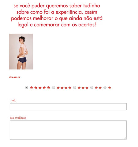 e-mail avaliação produto Pantys