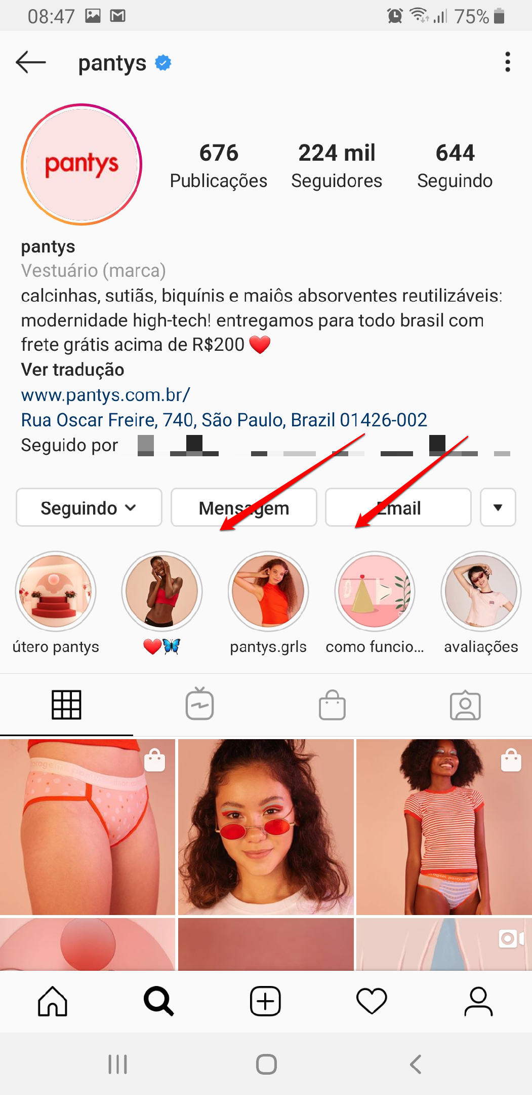 página do instagram da Pantys