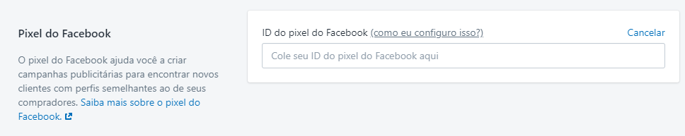 Facebook Pixel: ID pelo admin da Shopify