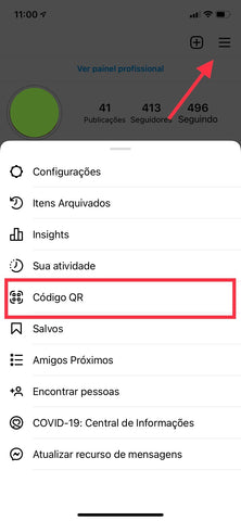 Captura de tela do celular de como criar QR code no Instagram