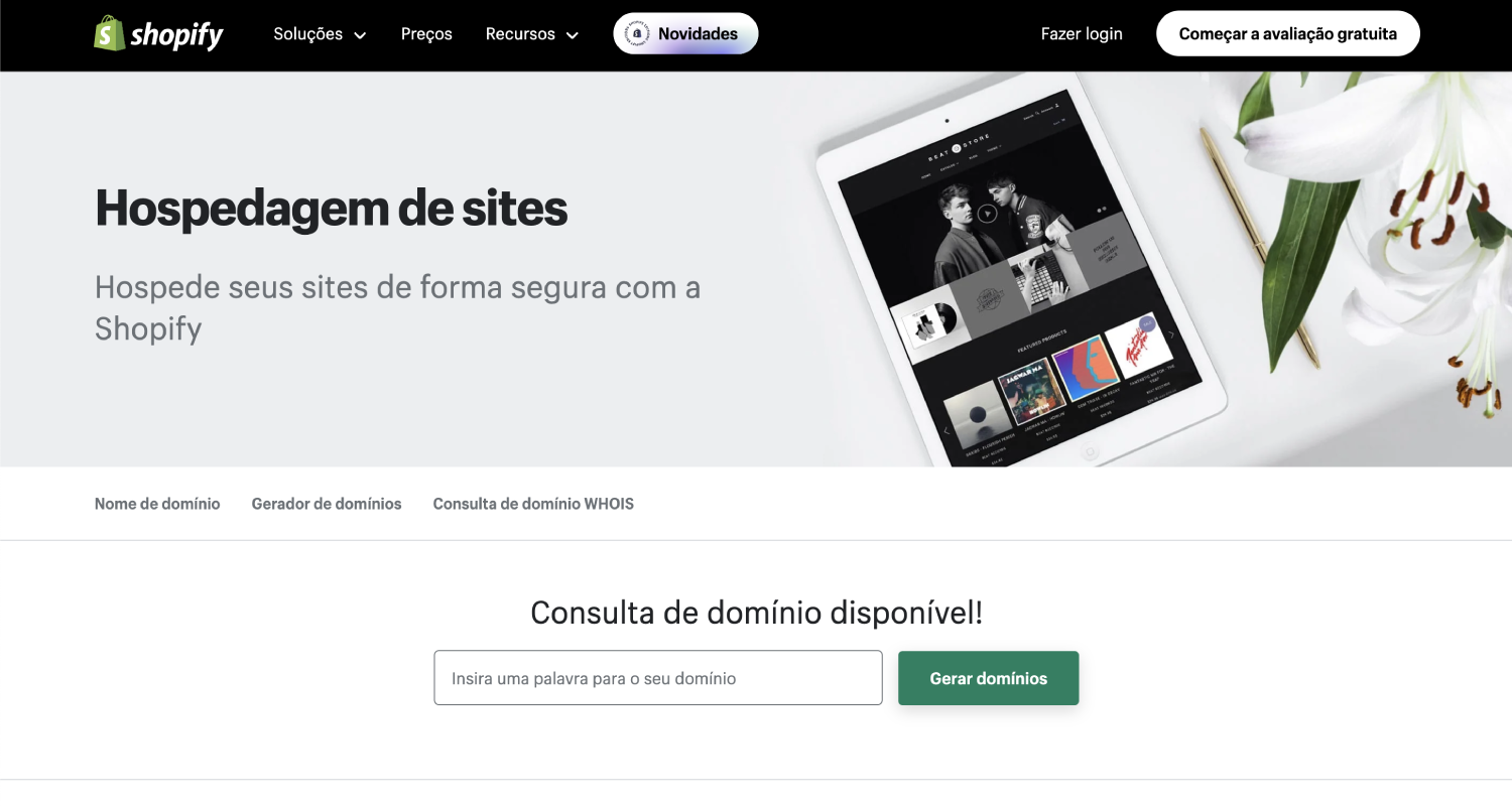 Escolha sua hospedagem na Shopify