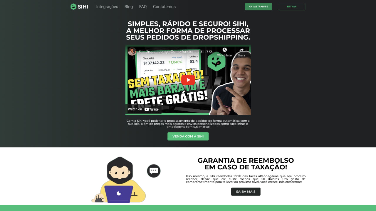 Homepage do site da SIHI para Shopify.