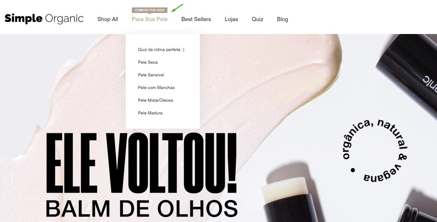 captura de tela do site da Simple Organic, que orienta o processo de compra