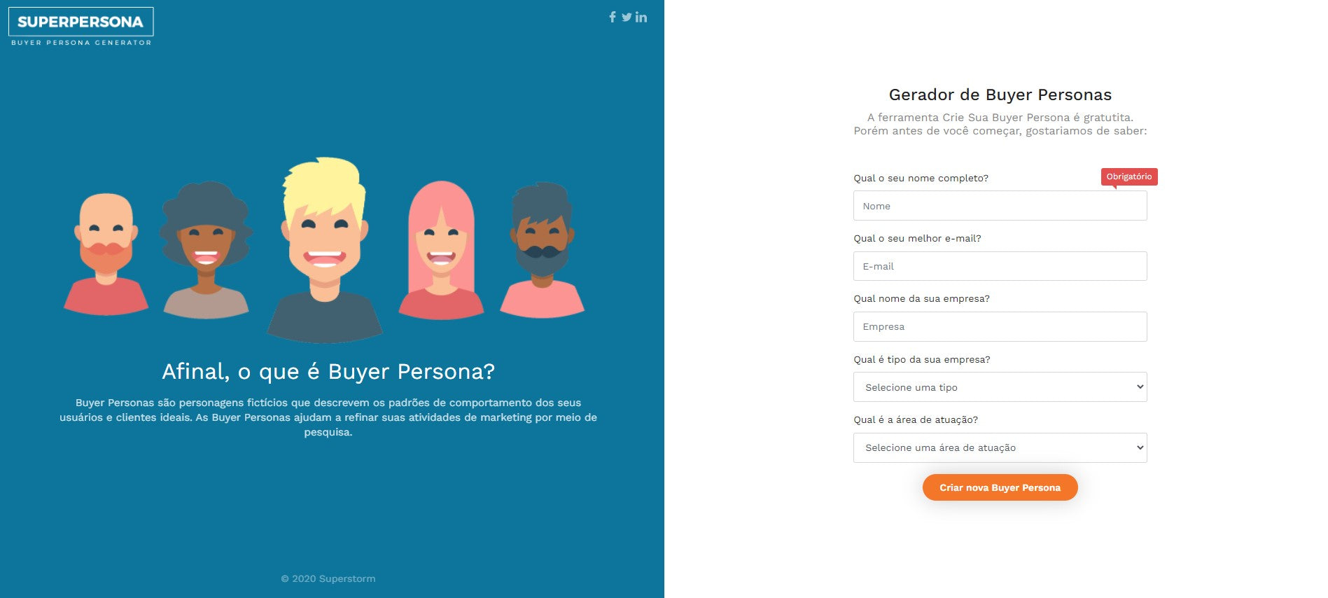 Site Superpersona para a criação de buyer persona